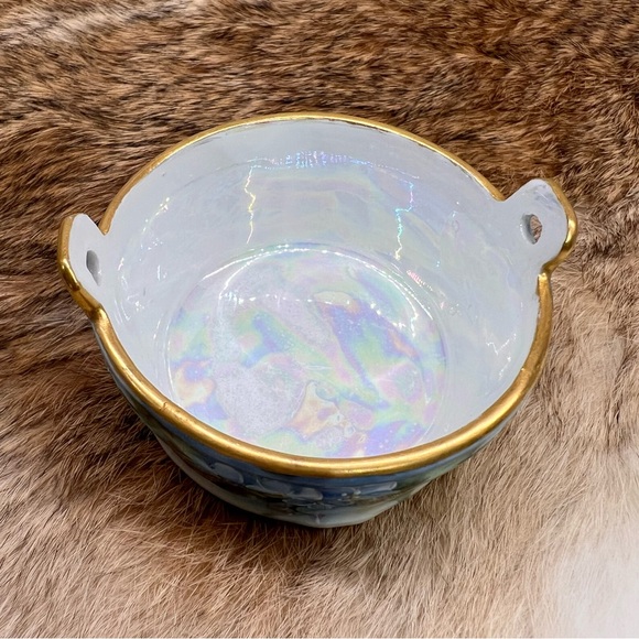 Small Germany Handpainted Iridescent Porcelain Floral Dish Bowl 1.75x2.75” - Picture 2 of 8